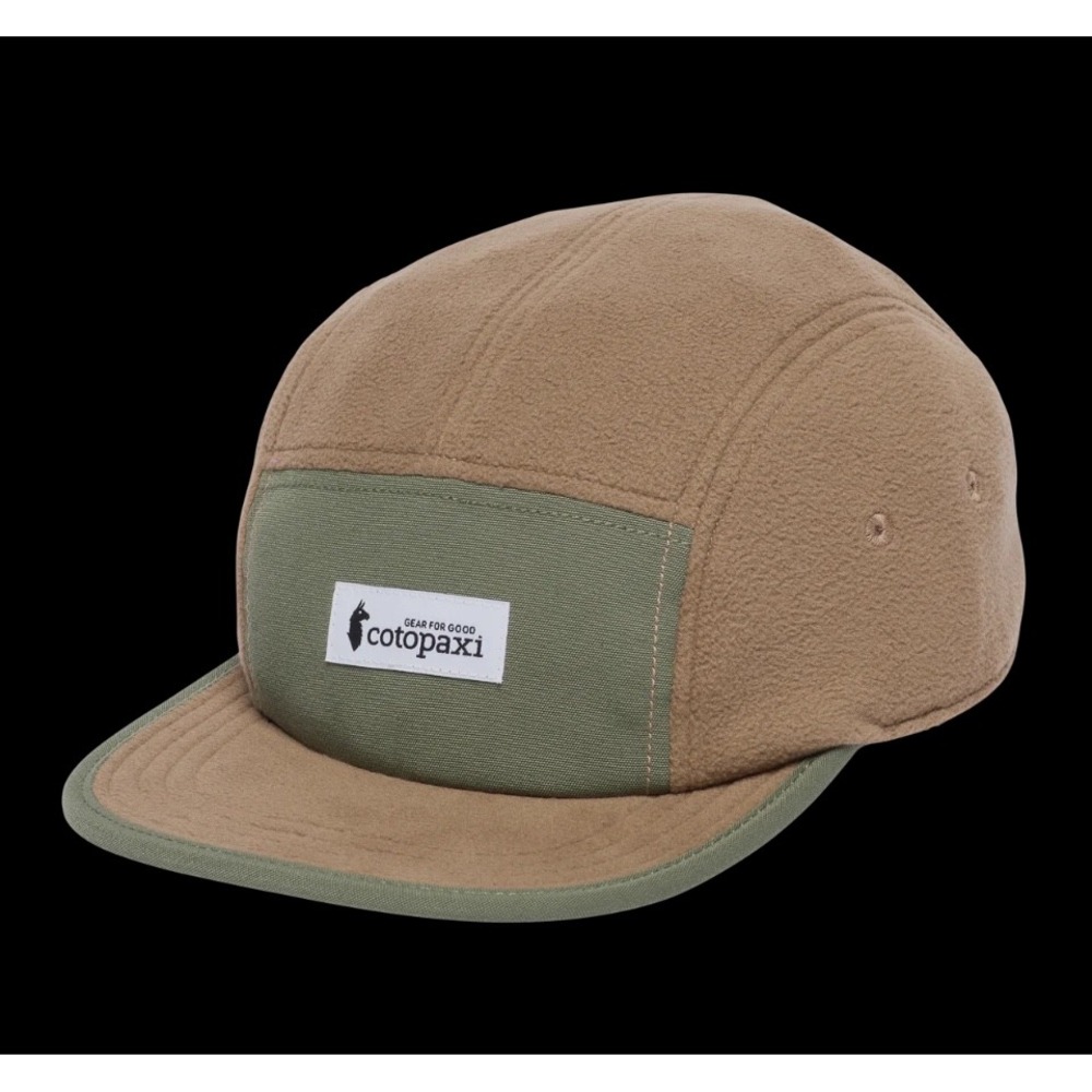 Cotopaxi Fleece‎ 5 Panel Hat Tan Olive Green Llama Logo Camper Cap Flat Brim